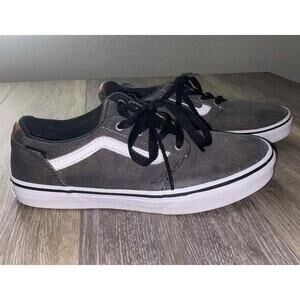 Vans Off The Wall Grey Canvas Leather Brown Trim Sneaker Shoes Youth US Size 5